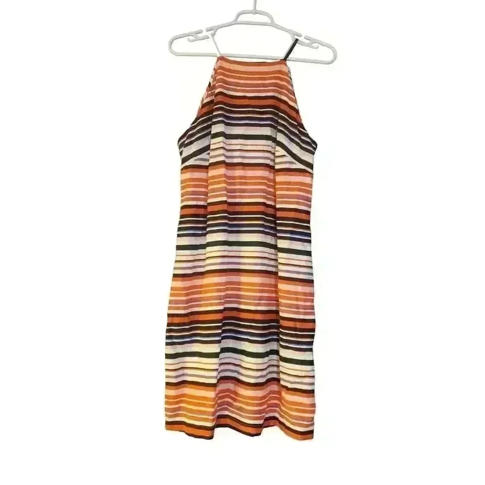 Tommy Hilfiger Tank Dress Sundress Linen Blend Orange Blue White Striped Size 8